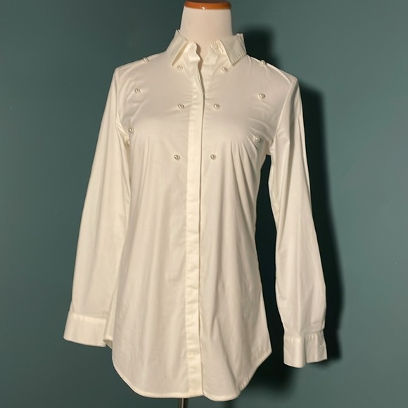 Jones of Newyork pearl embellishment button down top - Picture 2 of 5